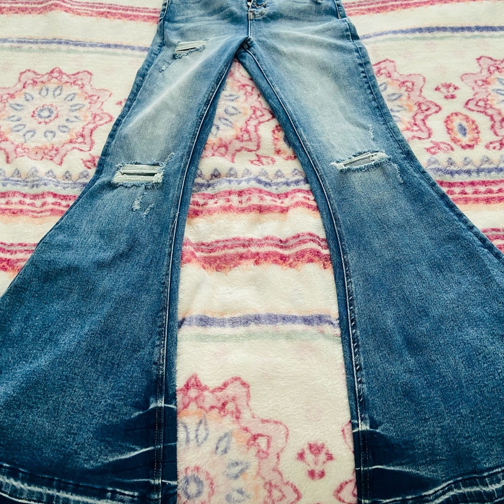 Bayeas Wide Leg Distressed Button Fly Jeans New With Tags